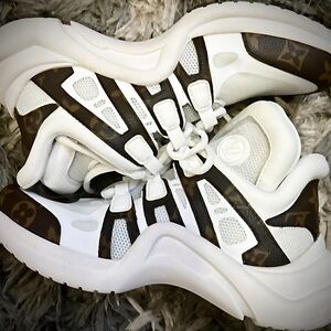 White and Brown Designer Sneakers